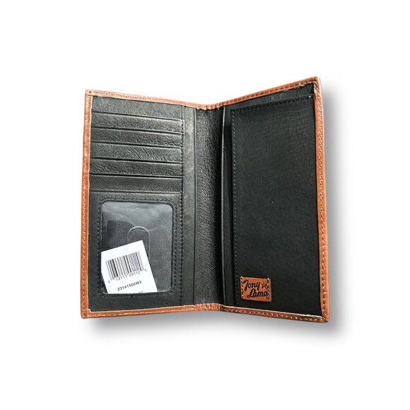 Tony Lama Rodeo Wallet Genuine Leather Blue Aztec RFID Checkbook Western NIB - Picture 3 of 7